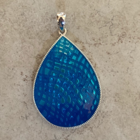 Jewelry - NWOTs watercolor blue teardrop pendant silver